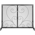 Fireplace Screen 2-Panel 990x802MM Iron Mesh Spark Guard Black