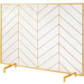 980x758MM Fireplace Screen 1-Panel Iron Mesh Spark Guard Modern Gold