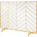 980x758mm Fireplace Screen 1-Panel Iron Mesh Spark Guard Gold