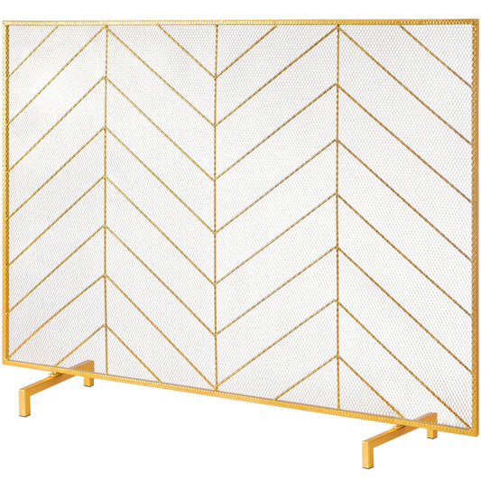 980x758mm Fireplace Screen 1-Panel Iron Mesh Spark Guard Gold
