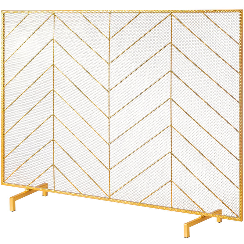 980x758mm Fireplace Screen 1-Panel Iron Mesh Spark Guard Gold