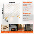 980x758mm Fireplace Screen 1-Panel Iron Mesh Spark Guard Gold