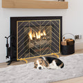 980x758mm Fireplace Screen 1-Panel Iron Mesh Spark Guard Gold
