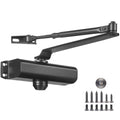 Door Closer, Automatic Door Closer Commercial or Residential Use for Door Weights 85 kg, Adjustable Size Hydraulic Buffer Door Closers Heavy Duty Cast Aluminum Body, Easy Install, Black