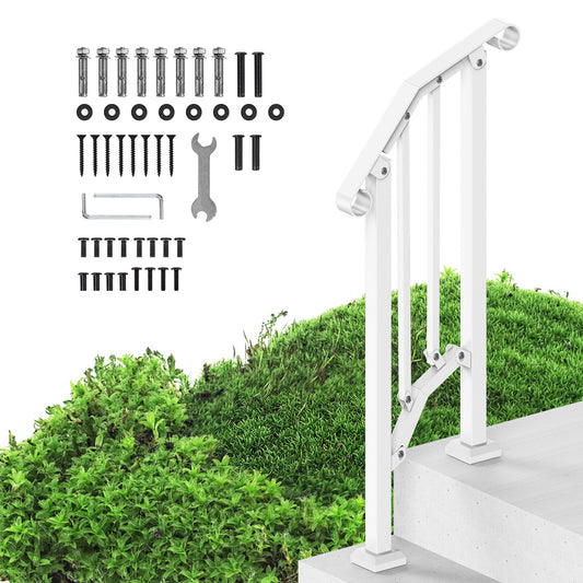 Handrail 1-2 Step Stair Rail Kit Carbon Steel White Outdoor Deck