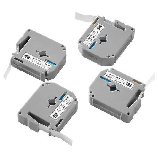 Label Maker Tape, 4 Pack, 0.47 in / 12 mm Black on White Label Cartridge Compatible for Various Types of Brother Labelers, Durable & Long-lasting, Waterproof, Replacement for Letra Tag M-K231