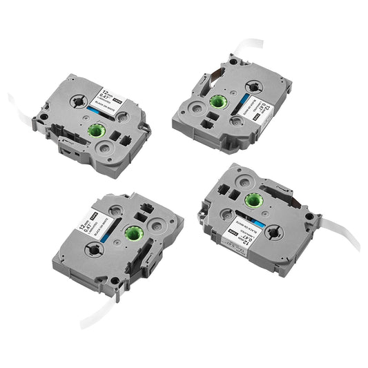 Label Maker Tape, 4 Pack, 0.47 in / 12 mm Black on White Label Maker Refills Compatible for Various Types of Brother P-Touch Labelers, Durable & Long-lasting, Replacement for Letra Tag TZe-231