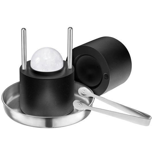 Ice Ball Press Kit, Aviation Aluminum Ice Press with Ice Block Mold, Large Mat, Tong, Drip Tray, One Glass, Round Ice Ball Maker 2.4"/60 mm Ice Sphere, for Whiskey, Cocktail on Party & Holiday