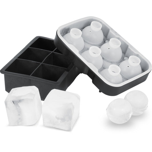 Silicone Ice Cube Tray Set 2-in-1 Large Square & Sphere Ball Maker BPA