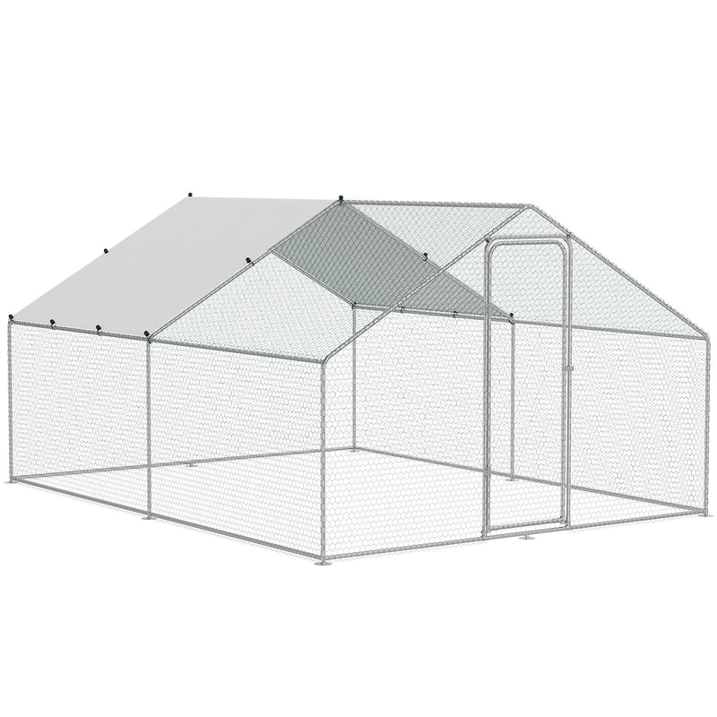 Large Metal Chicken Coop, 3x3.93x1.99 m Walk-in Chicken Runs for Yard with Cover, Spire Roof Hen House with Security Lock for Outdoor and Backyard, Farm, Duck Rabbit Cage Poultry Pen