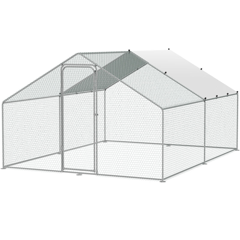 Metal Chicken Coop 3x3.93m Walk-in Hen House with Spire Roof Cover