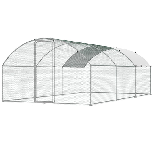 Large Metal Chicken Coop with Run, 9.8x19.3x6.5 ft Walk-in Chicken Runs for Yard with Cover, Doom Roof Hen House with Security Lock for Outdoor and Backyard, Farm, Duck Rabbit Cage Poultry Pen