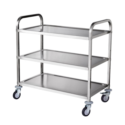 3-Tier Utility Cart Rolling Cart on Wheels 37.5"x20"x37.7" 450 LBS 6 Hooks