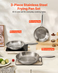 Tri-Ply Stainless Steel Frying Pan Set 3pc 240-320mm Induction
