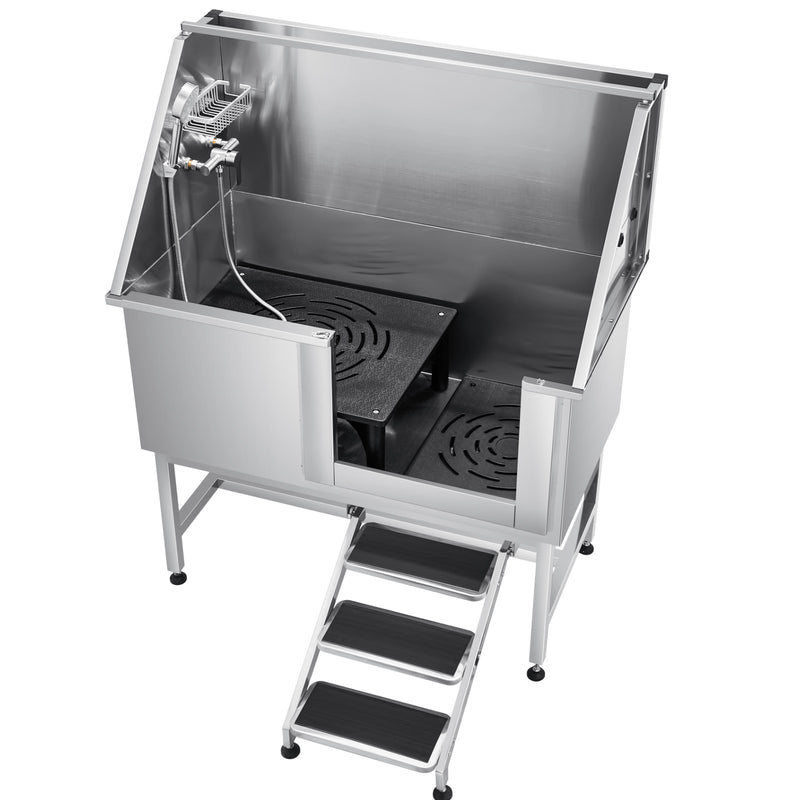 Dog Grooming Bath Tub 127cm Stainless Steel w Stairs Water Filter