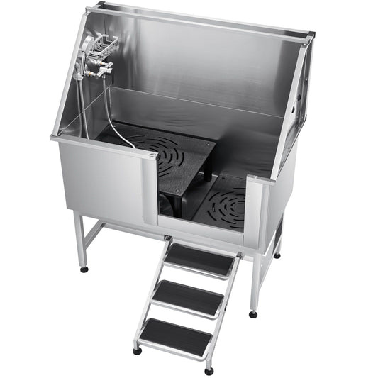 Stainless Steel Dog Washing Station 127cm w/ Stairs Faucet