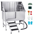Stainless Steel Dog Washing Station, 127 cm Pet Grooming Tub w/ Stairs, PE Water Filter Board, Faucet & Showerhead & Soap Holder Dog Bathtub for Large & Medium & Small Pets (Left Door)