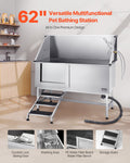 Stainless Steel Dog Bath Tub 157cm Pet Grooming Station Stairs Faucet
