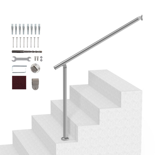 Deck Railing 100cm Silver Handrail Outdoor Steps Wall Floor Mount