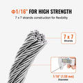 Wire Rope Kit, 1.59 mm 100.6 m 304 Stainless Steel Cable with 80 Sleeves and 20 Thimbles, 2KN Breaking Strength, 7 x 7 Strands Marine Aircraft Grade for Handrail Stair Decking Fence Outdoors