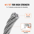 Wire Rope Kit 1.59mm 100.6m 304 Stainless Steel 2KN 7x7 Strands