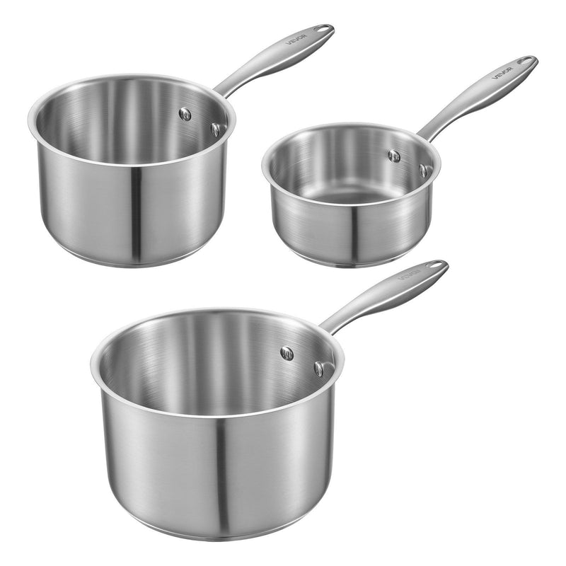 Stainless Steel Saucepan Set 3pc 1QT 2QT 3QT Nonstick Glass Lids