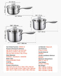Stainless Steel Saucepan Set 3pc 1QT 2QT 3QT Nonstick Glass Lids