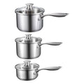 Stainless Steel Saucepan Set 3pc 1QT 2QT 3QT Nonstick Glass Lids