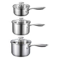 Stainless Steel Saucepan Set 3pc 1QT 2QT 3QT Nonstick Glass Lids