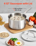 Stainless Steel Saucepan 4QT Nonstick Glass Lid Induction Oven