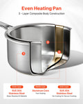 Stainless Steel Saucepan 4QT Nonstick Glass Lid Induction Oven