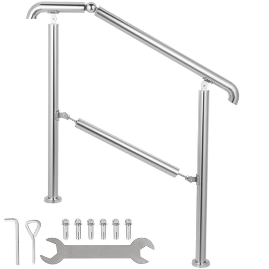 Stainless Steel 3 Step Railing 220lb Adjustable Stair Handrail Indoor
