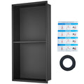 33.02 x 63.5 cm No Tile Shower Niche 304 Stainless Steel, Wall-Inserted Niche Recessed Double Shelves, Sealed Waterproof Rust-Resistant Modern Niche for Shower or Soap Storage Bathroom
