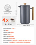 French Press Coffee Maker 1L Stainless Steel Double Wall Black