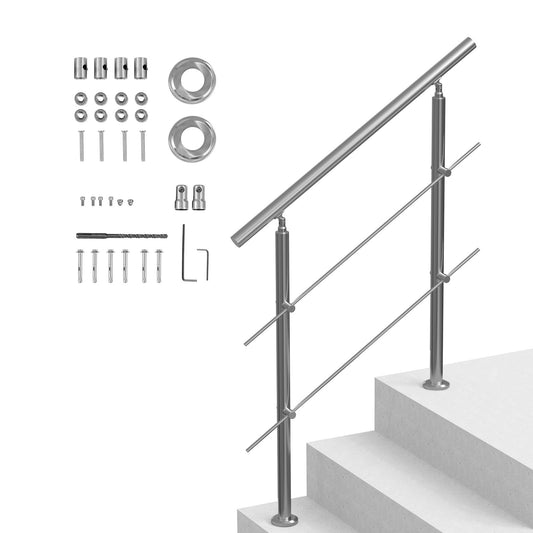 Handrail Outdoor Steps 39.4in 2 Crossbars Porch Deck