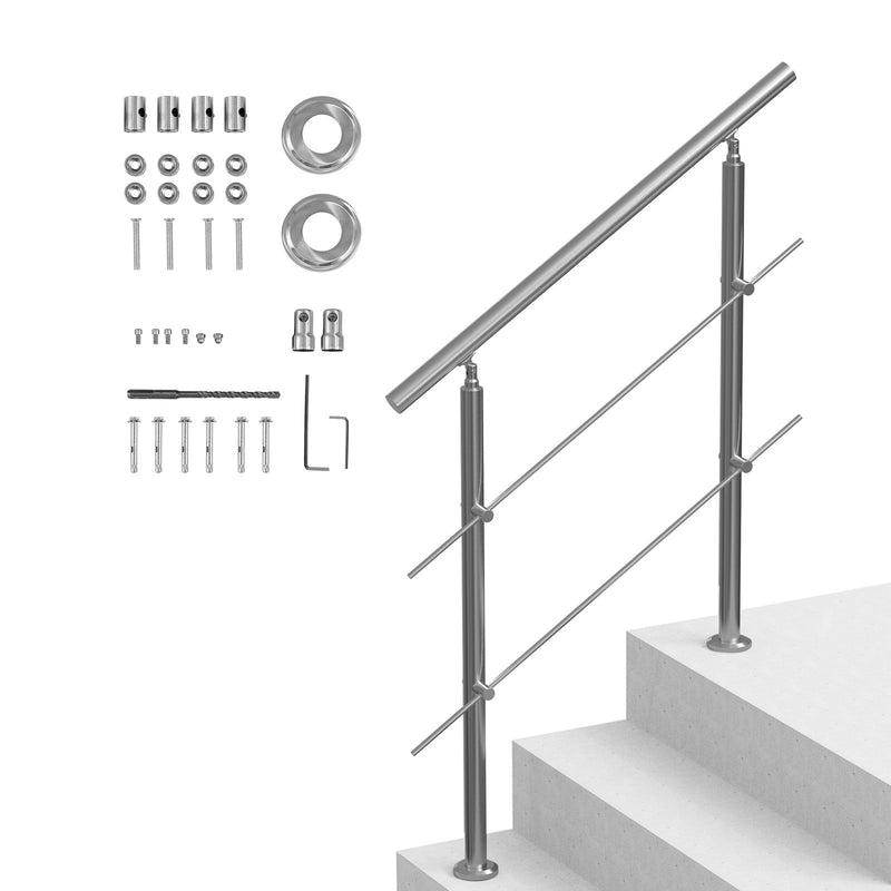 Handrail Outdoor Steps 39.4in 2 Crossbars Porch Deck