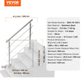 Handrail Outdoor Steps 47.2in 3 Crossbars Porch Deck Stair