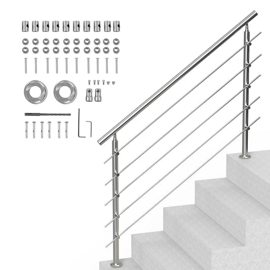 Outdoor Staircase Handrail 59in 5 Crossbars Porch Deck Steps