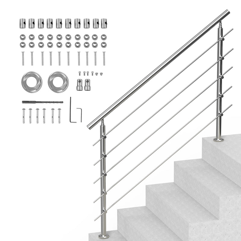 Outdoor Staircase Handrail 59in 5 Crossbars Porch Deck Steps