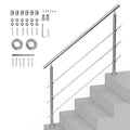 Handrails for Outdoor Steps, 59 in Length 3 Crossbars Stair Hand Rail Kit, Transitional Stainless Steel Railings w/ Installation Kit, Double-column Staircase Handrails for Seniors,Porch & Deck