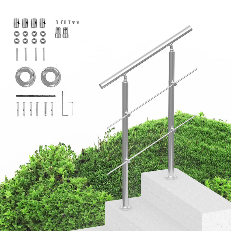 Stainless Steel Handrail 31.5in 2 Crossbars Outdoor Stairs Deck Porch