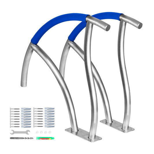 Pool Handrail, 30" x 30" Swimming Pool Stair Rail, 2 PCs Stainless Steel Stair Pool Hand Rail Rated 375lbs Load Capacity, Pool Rail with Quick Mount Base Plate, and Complete Mounting Accessories