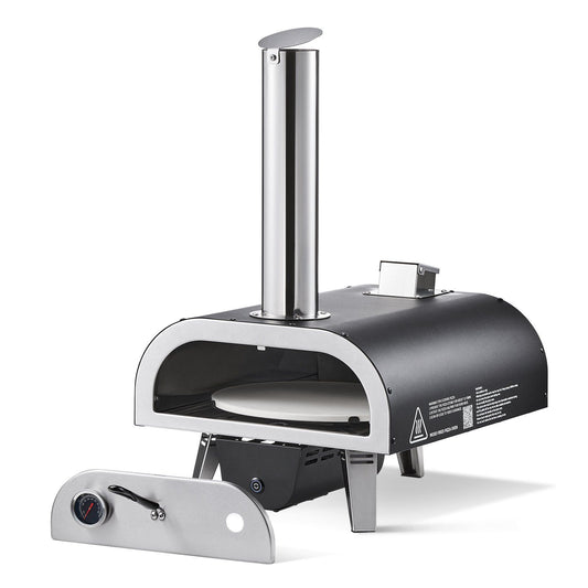 Outdoor Pizza Oven, 12 in Wood Fired Pizza Ovens, Pellet Pizza-Stove with Thermometer & Electric Rotation, Portable Pizza-Maker for Outside Backyard Patio Camping, Pizza-Stone, Carry Bag, Shovel