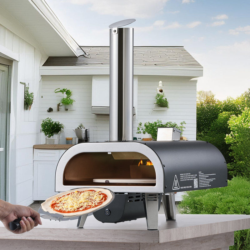 12 in Wood Fired Pizza Oven Pellet Stove Electric Rotation Thermometer