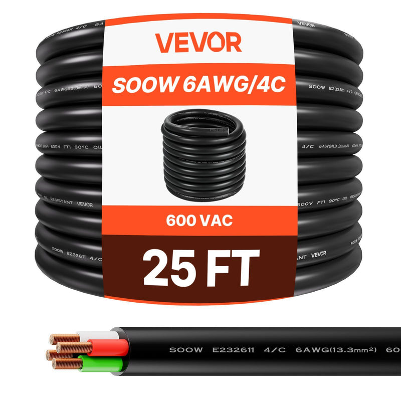 7.62m 6AWG 600V SOOW Power Cable 4 Conductor Welder Copper