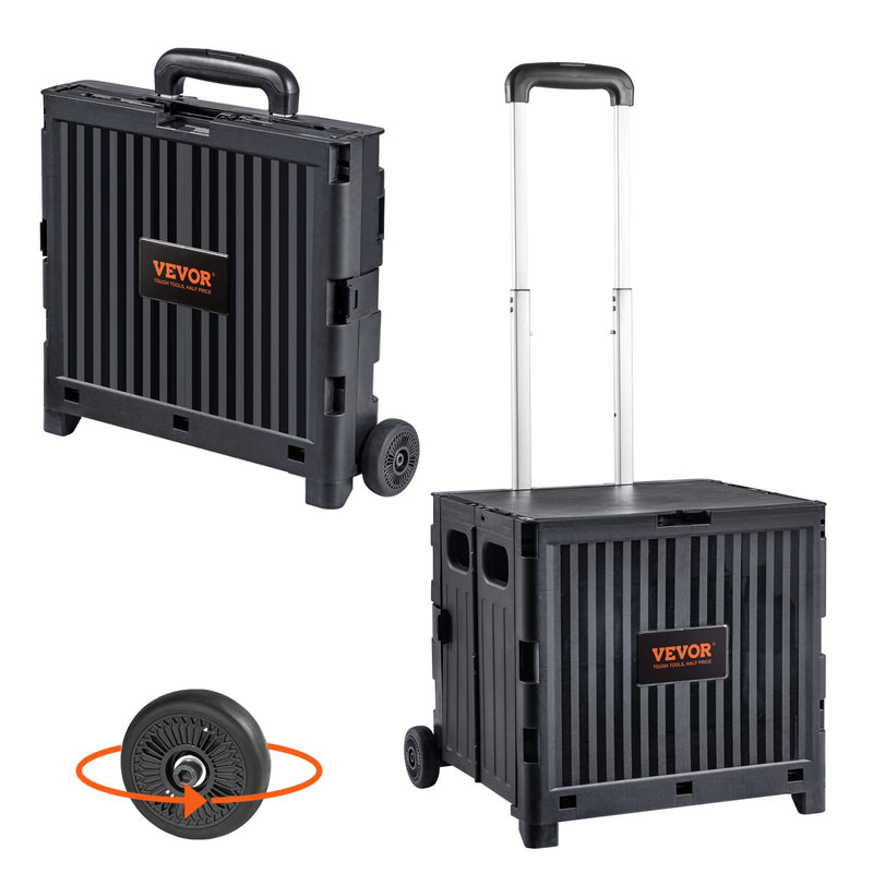 Foldable Utility Cart 36kg Load Capacity Rolling Crate Black