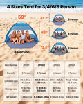 Beach Tent 4 Person UPF 50+ Sun Shelter Portable Canopy Carry Bag