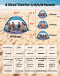 Beach Tent Sun Shelter 6 Person UPF 50+ Portable Canopy