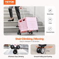 Foldable Utility Cart, 65L Collapsible Portable Crate Rolling Cart with Stair Climbing Wheels & 360° Swivel Wheels, Hand Cart with Telescoping Handle for Shopping Office Moving Teacher, Pink
