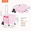 Foldable Utility Cart, 65L Collapsible Portable Crate Rolling Cart with Stair Climbing Wheels & 360° Swivel Wheels, Hand Cart with Telescoping Handle for Shopping Office Moving Teacher, Pink